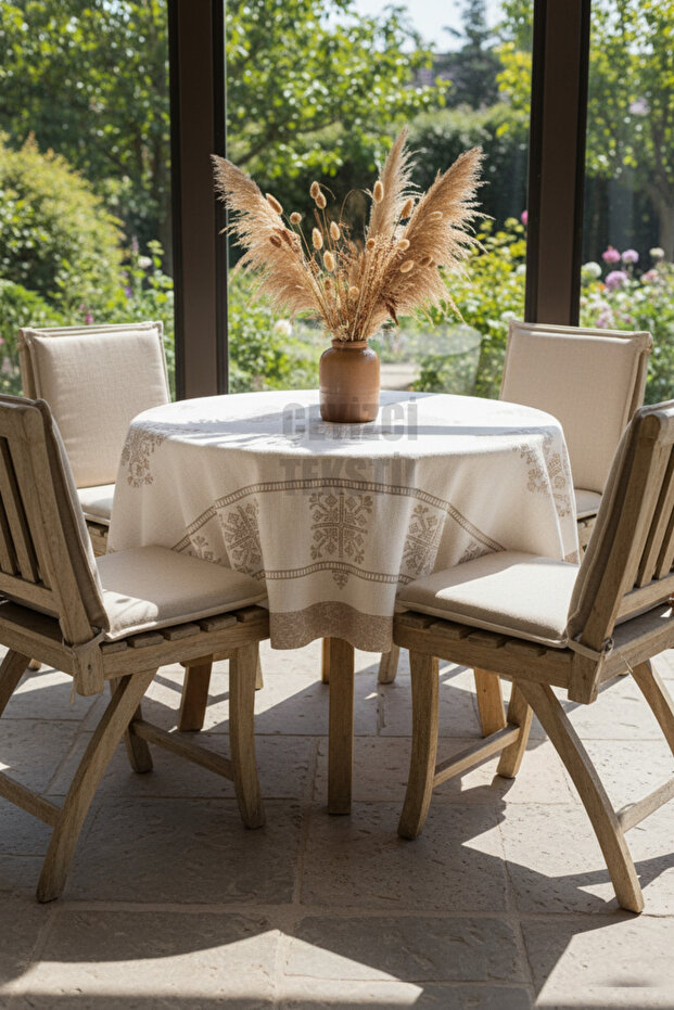 مفرش طاولة دائري مطبوع رقميًا