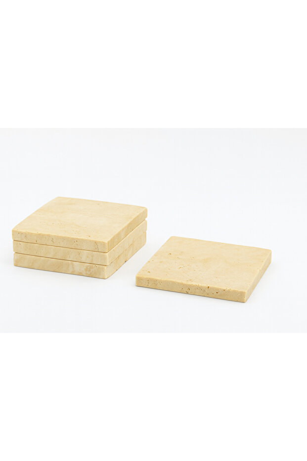 Set of 4 Natural Travertine Square Coasters 10X10 cm - Travertine & Marble Stone Coasters