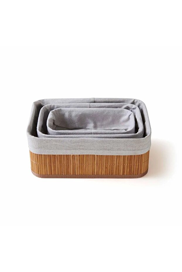 Bambu 3'lü Sepet - Bej - 3