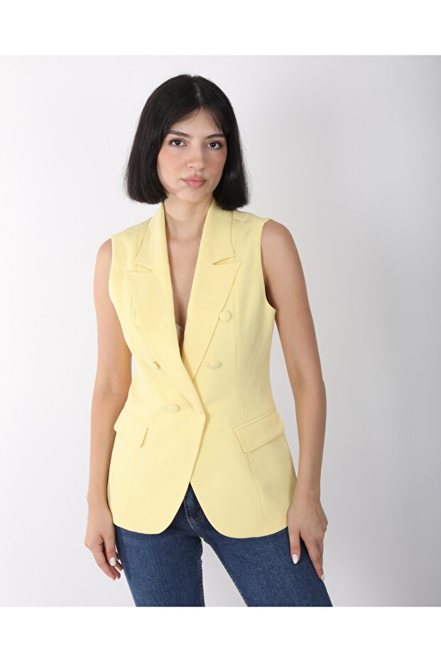 Women's Yellow Button Detailed Blazer Vest