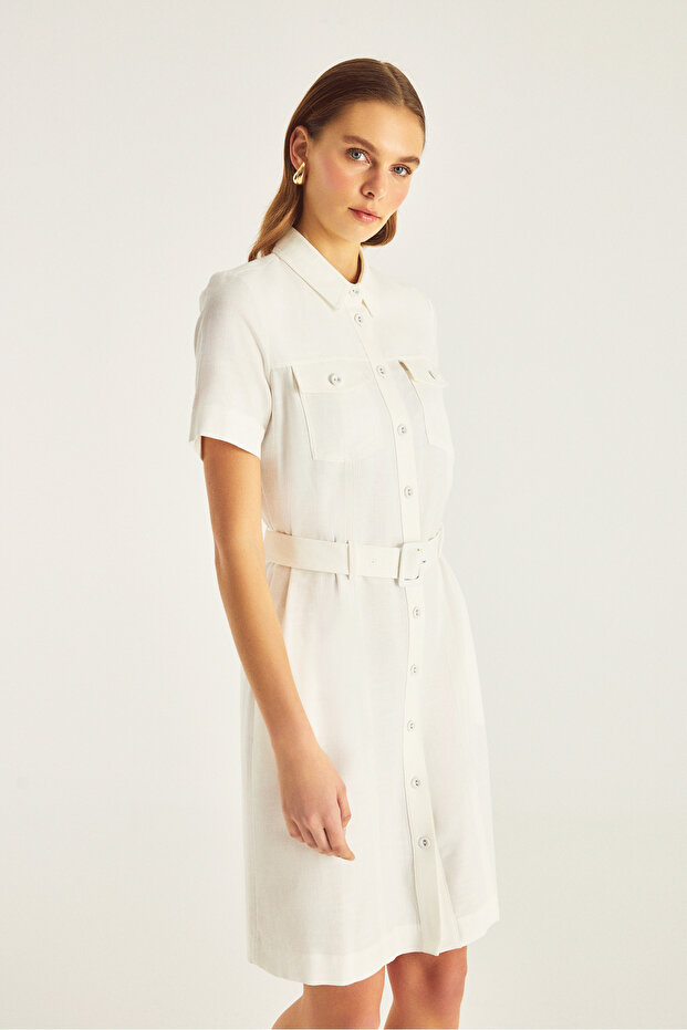 Kemerli Gömlek Elbise - 3