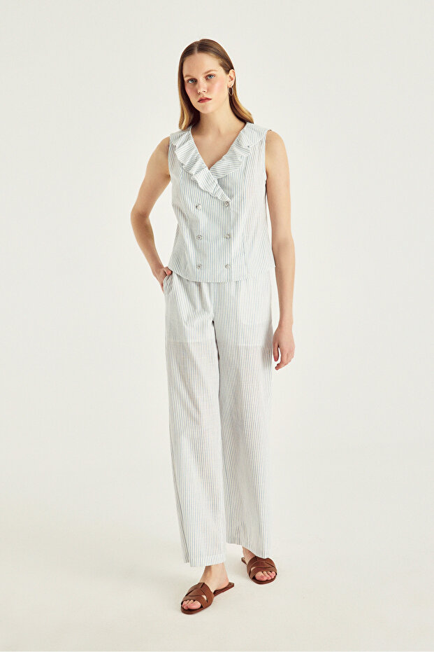 بلوزة مخططة مزدوجة الصدر - 2