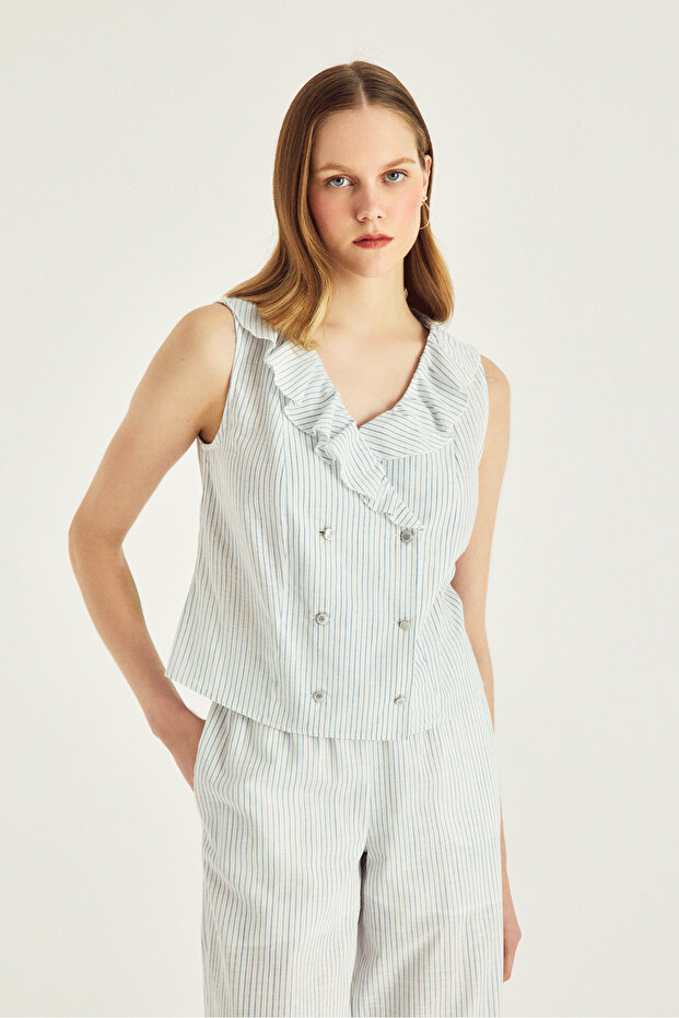 بلوزة مخططة مزدوجة الصدر - 1