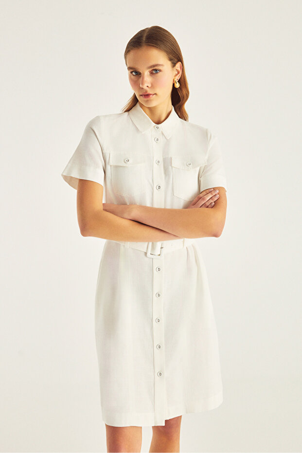 Kemerli Gömlek Elbise - 2