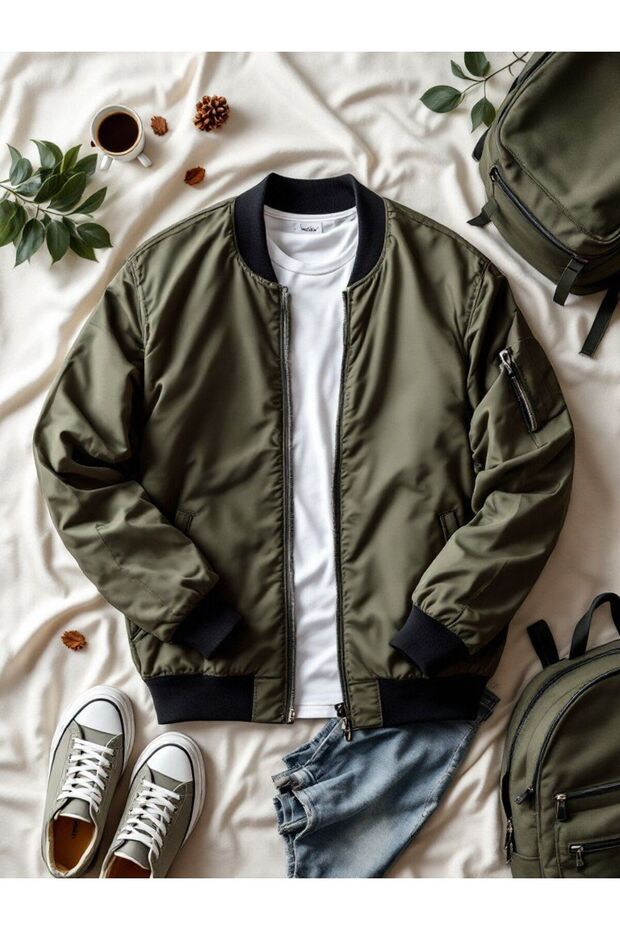 Unisex Trend Oversize Khaki Bomber Jacket