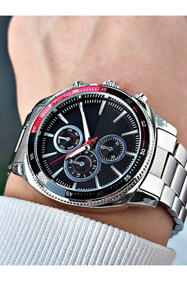 Silver Color Black Dial Sport Men's Wristwatch + Watch Box