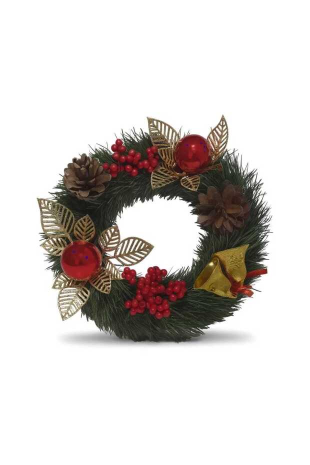 Yılbaşı Kapı Süsü Kapı Çelengi 24 Cm Yılbaşı Çelenk - 4