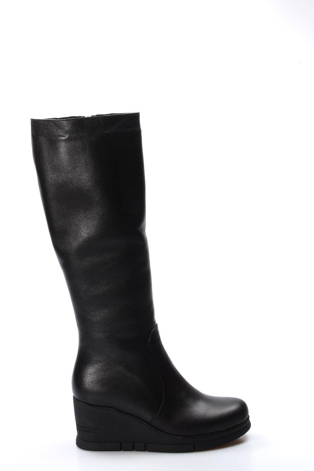 Genuine Leather Black Fur Zippered Wedge Heeled Women's Boots Tg09064112611311