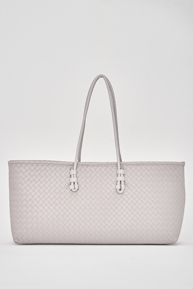 Women's Long Tote Bag Gray Braided