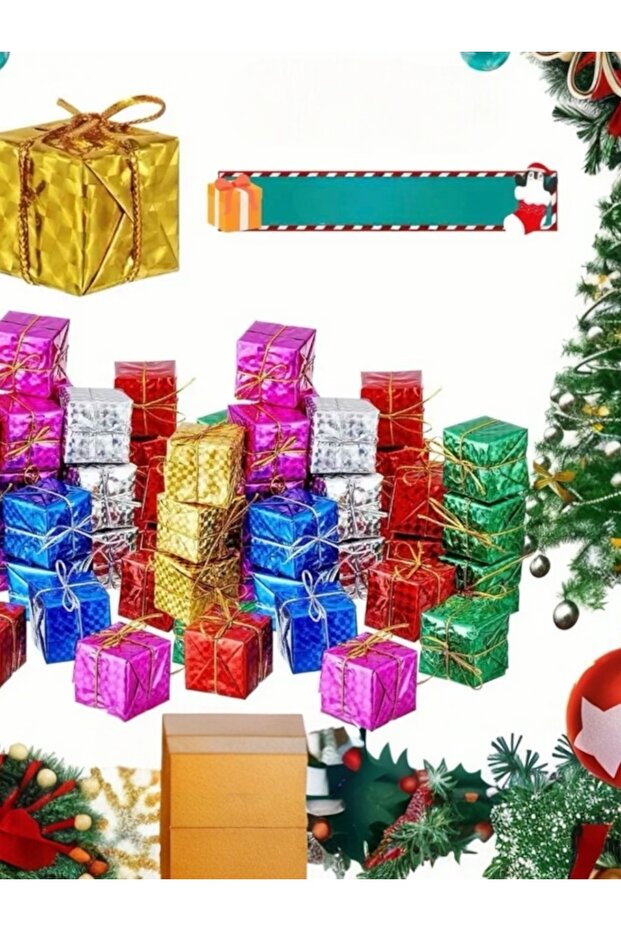 12 Pieces Gift Package Shaped Pine Tree Ornament Christmas Decorations (SMALL SIZE)