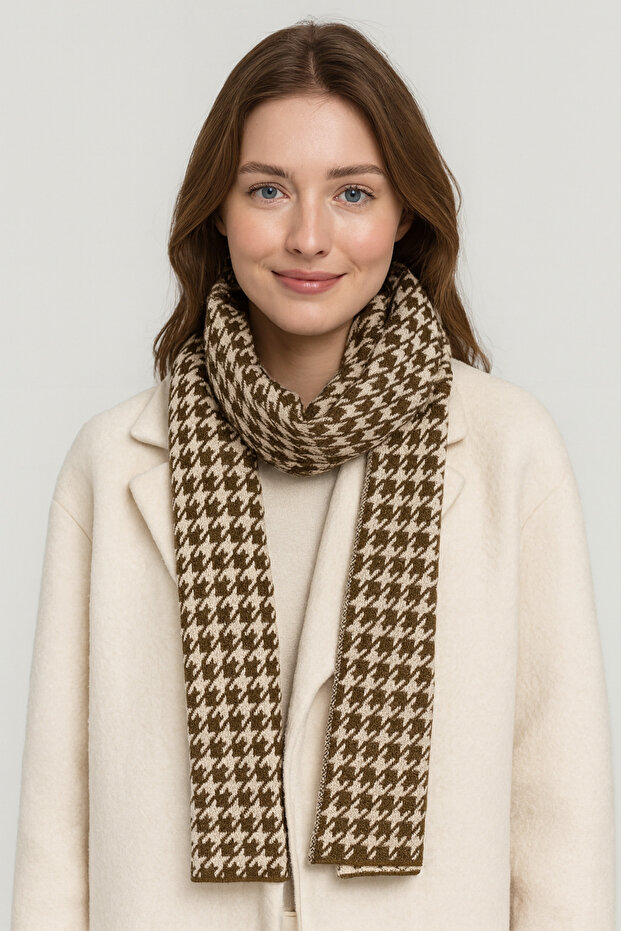 وشاح تريكو منقوش بنقشة Houndstooth - 1