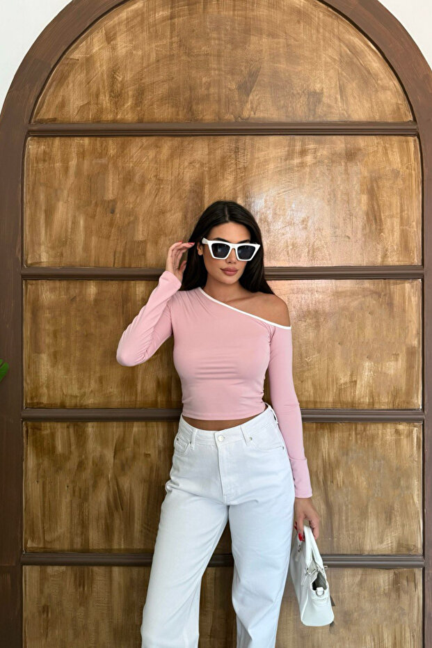 Pembe – Kadın Tek Omuz Detaylı Uzun Kollu Bluz Body - 2