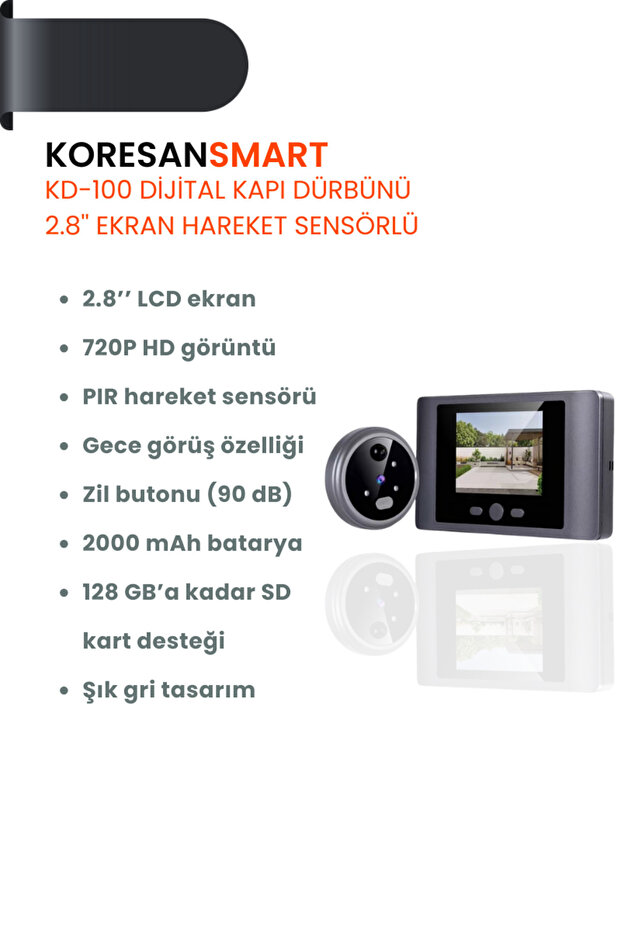 KD-100 Dijital Kapı Dürbünü 2.8” Ekran Hareket Sensörlü - 1