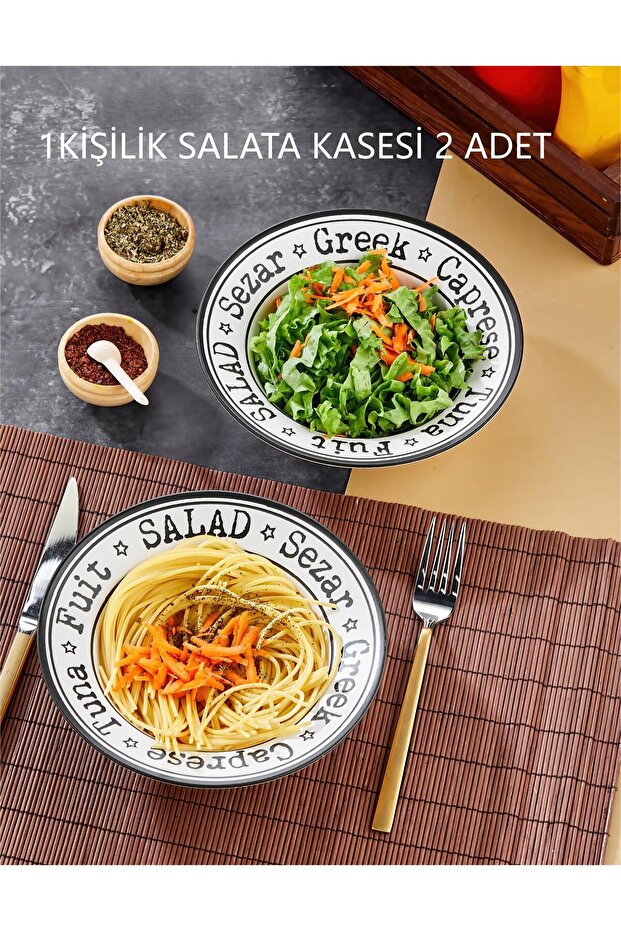 2'Li Beyaz 20 cm Salata Tabağı/Makarna Tabağı/Çukur Tabak/Salata ve Makarna Sunum Tabak/Tabak - 1