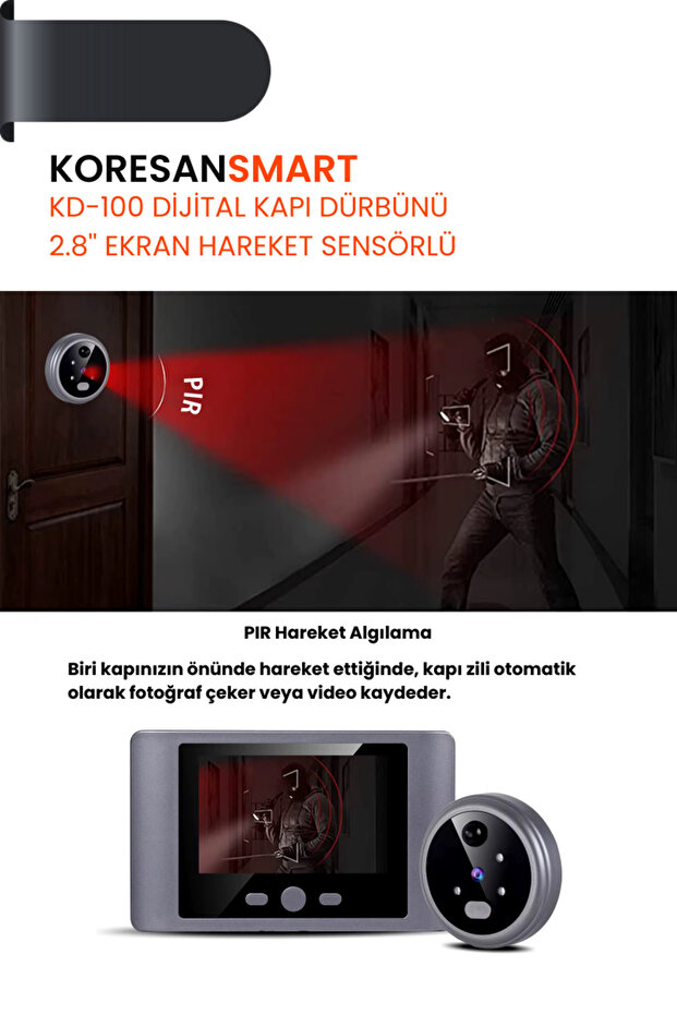 KD-100 Dijital Kapı Dürbünü 2.8” Ekran Hareket Sensörlü - 3