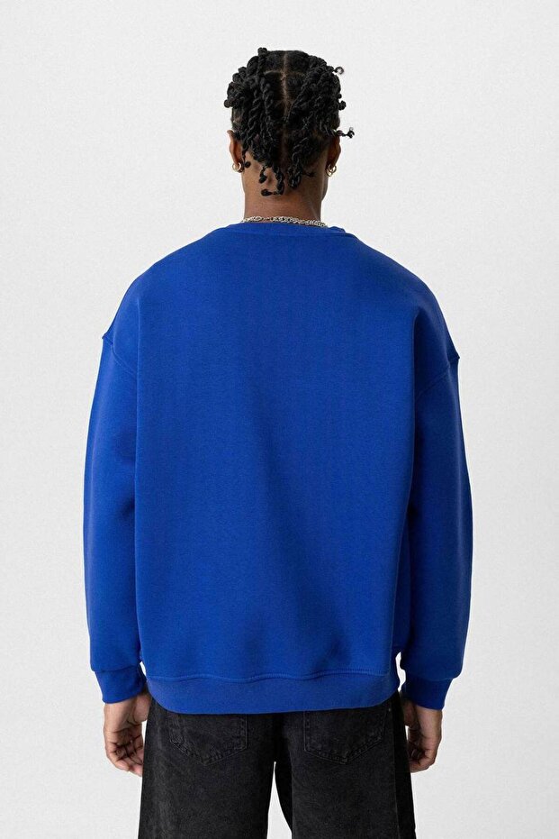 Basic Mavi Unisex Oversize Premium Sweatshirt - 4
