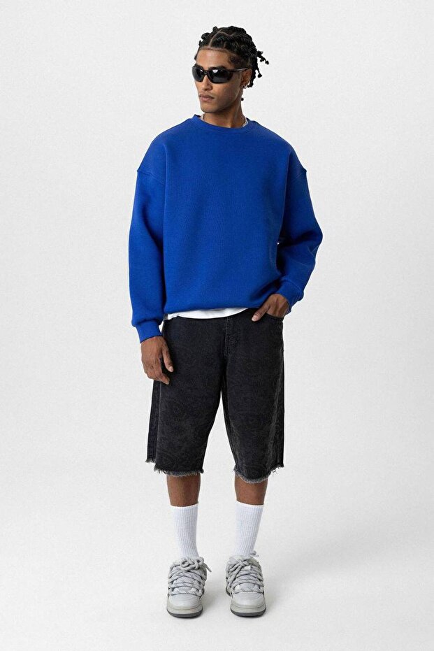 Basic Mavi Unisex Oversize Premium Sweatshirt - 3