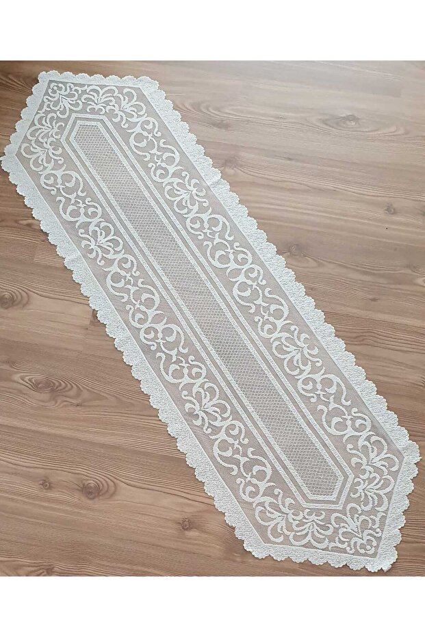 Örme Desen Runner Krem - 3