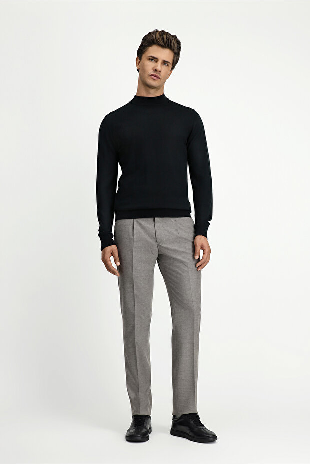 Yarım Balıkçı Yaka Regular Fit Yünlü Basic Örme Triko Kazak - 2