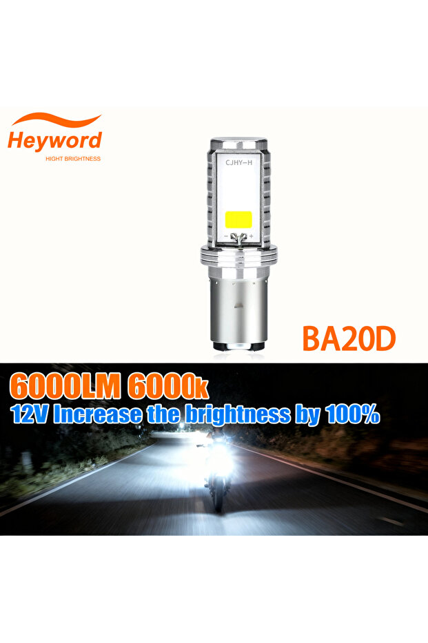 BA20B H4 LED Moto H6 BA20D LED Motorcycle Headlight Bulbs 2 Sides COB White 6000K Hi Lo Lamp Scooter