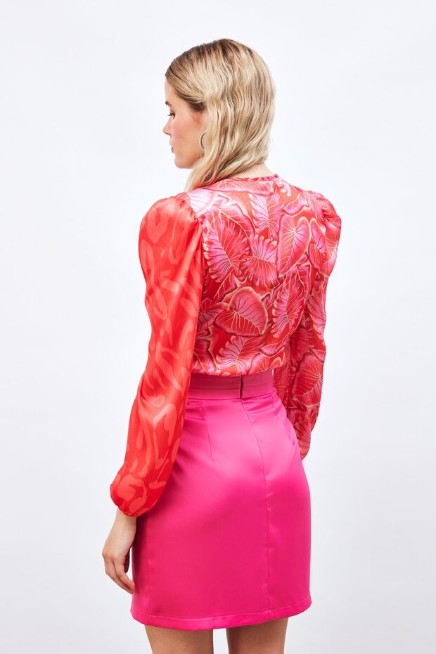 بلوزة بودي سوت منقوشة بصفين من الأزرار - أحمر - 4