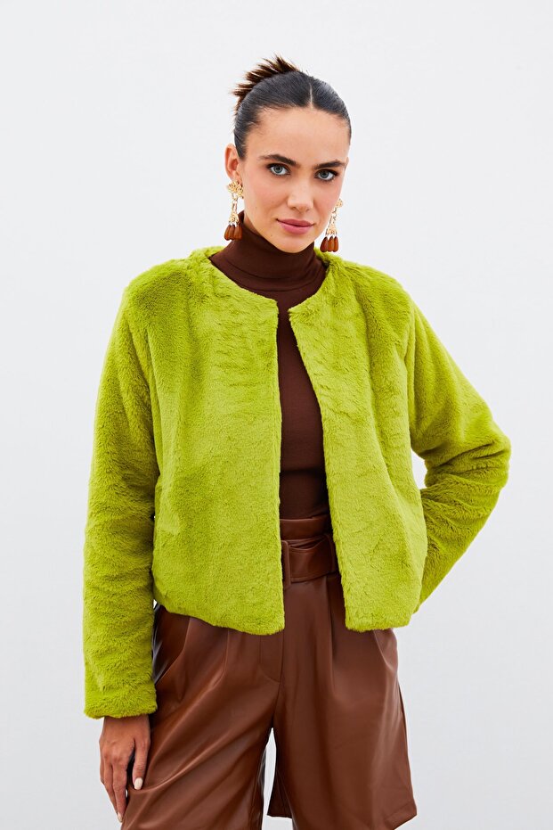 سترة من القطيفة بدون ياقة - أخضر - 2