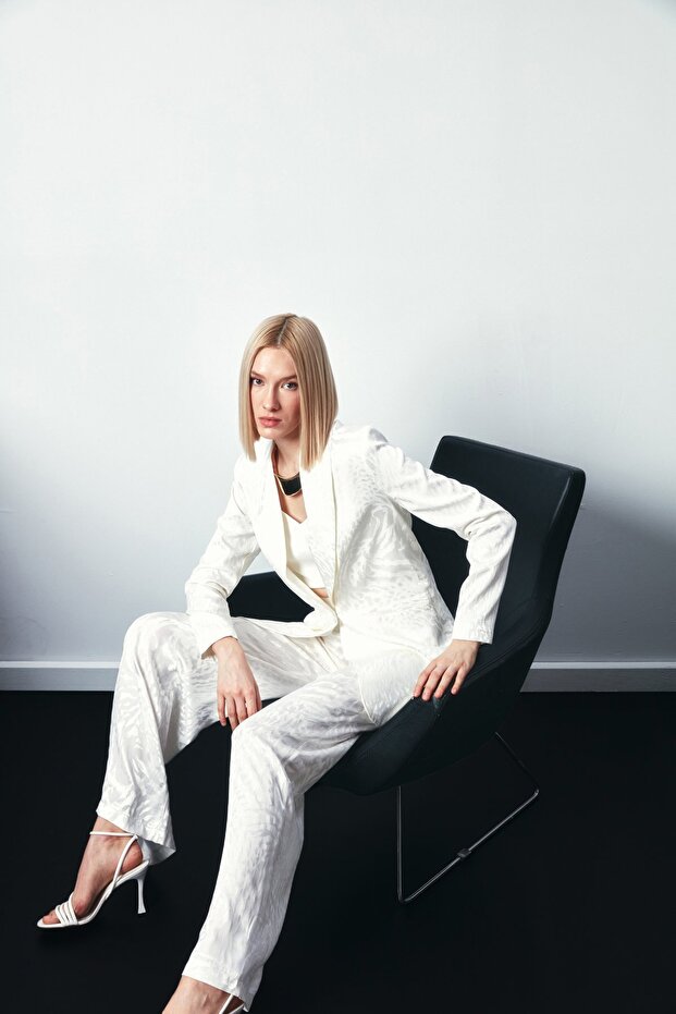Patterned Loose Trousers - Ecru