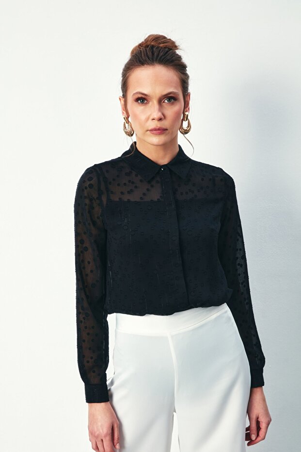 قميص كلاسيكي منقوش - أسود - 2