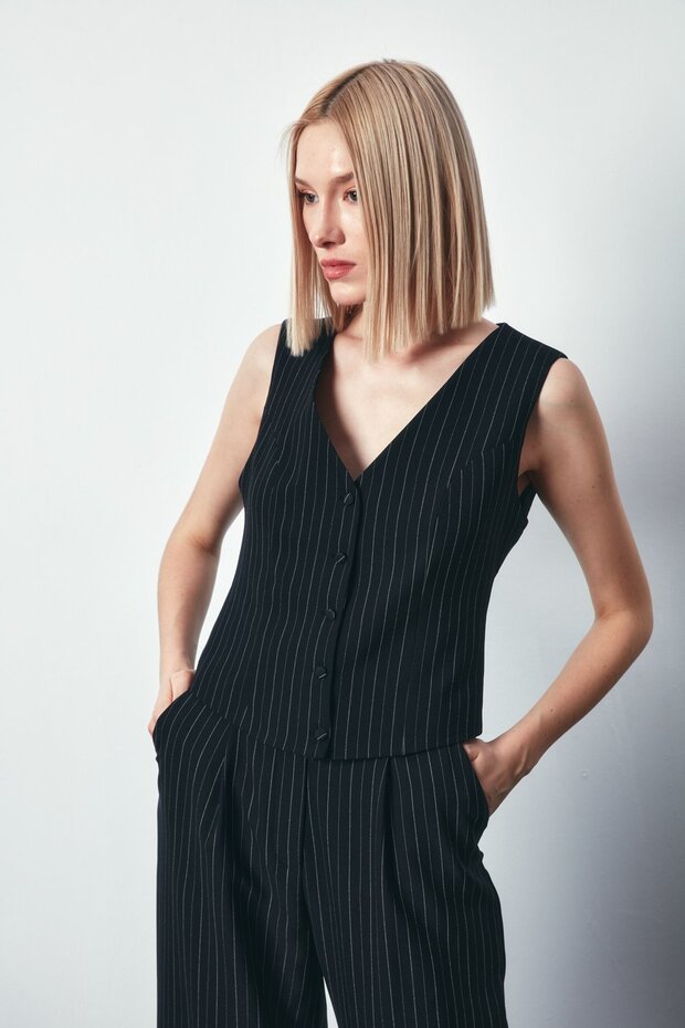 Düğmeli Yelek - SİYAH - 1