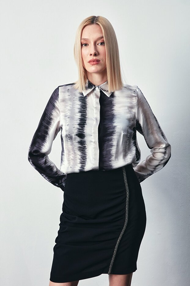 Patterned Plain Shirt - Black - 7