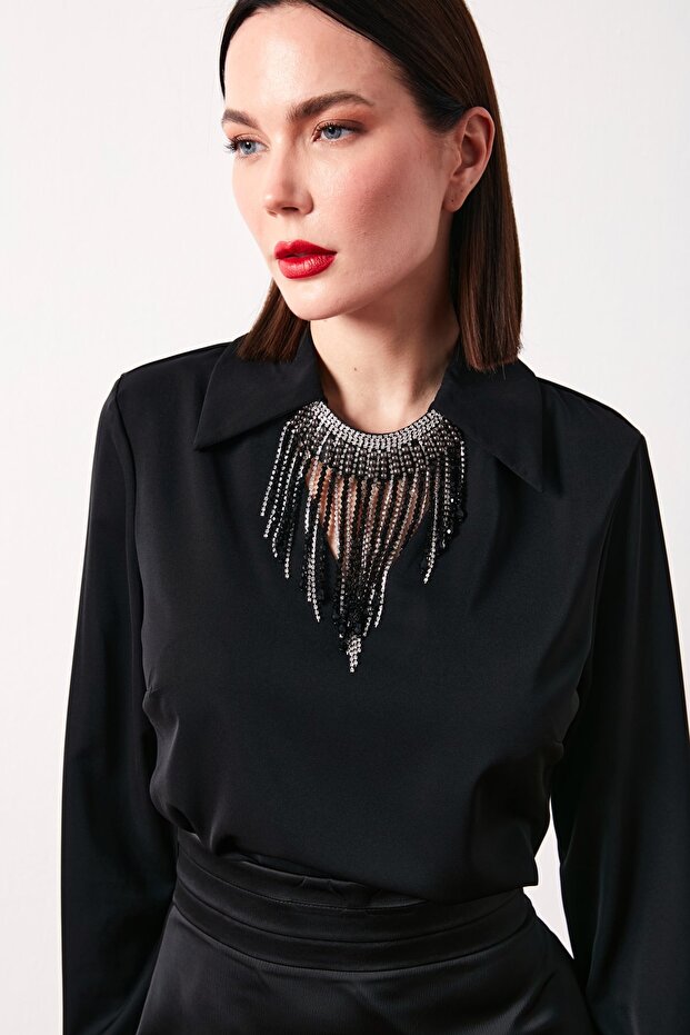 Kolyeli Salaş Bluz - SİYAH - 6