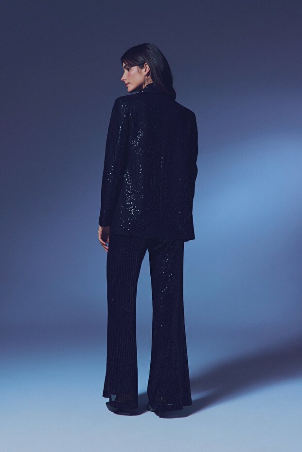 Sequined Casual Jacket - Black - 5