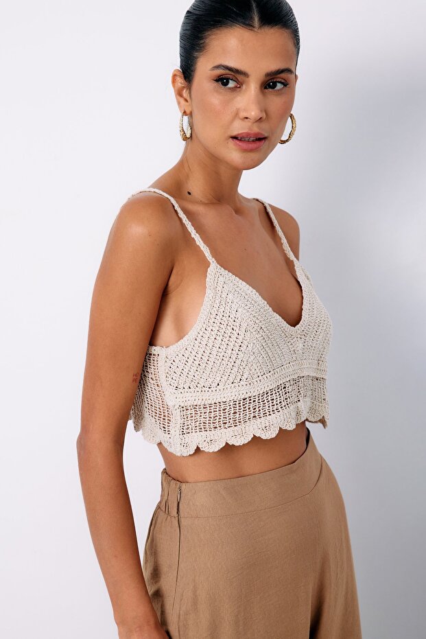 Patterned Knitwear Bustier - Stone - 3