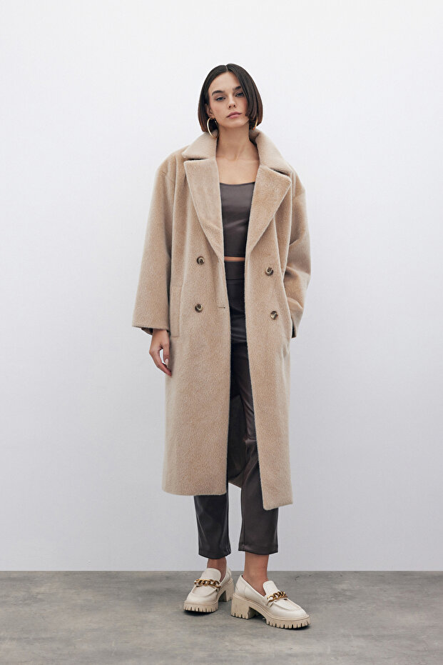 معطف كاشي بأزرار - بيج - 4