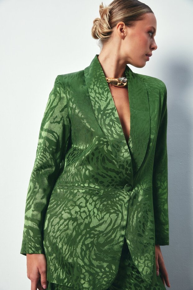 Shawl Collar Patterned Jacket - Green - 5