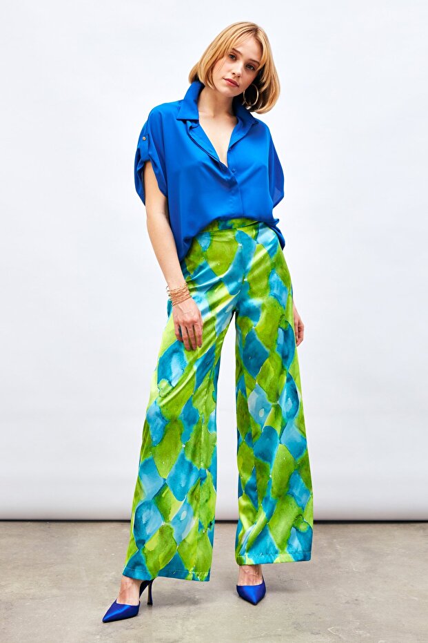Casual Shirt with Sleeve Detail - Sax Blue