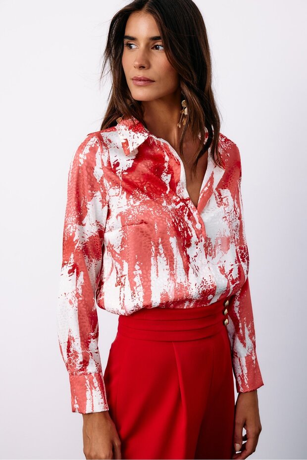 قميص فضفاض منقوش - أحمر - 7