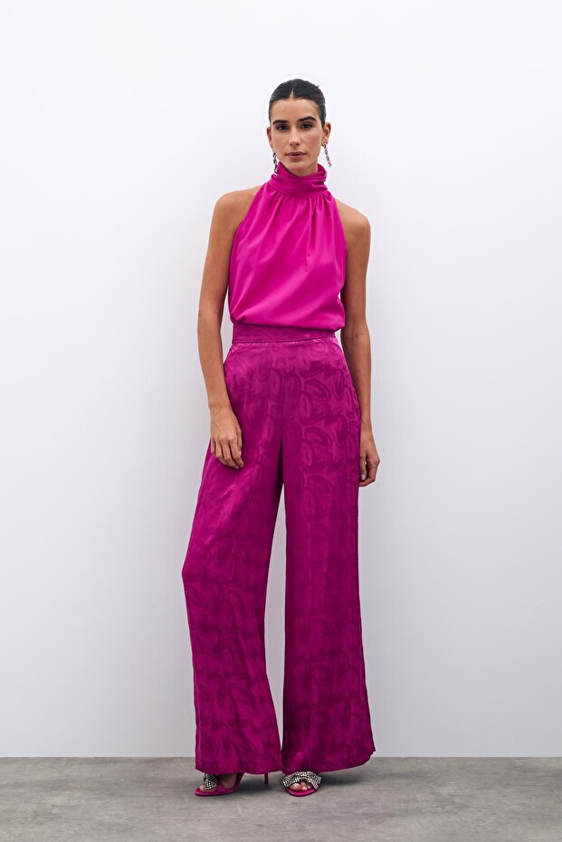 Jacquard-Freizeithose - Fuchsia - 4