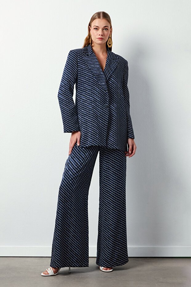 Striped patterned pants - navy blue - 1
