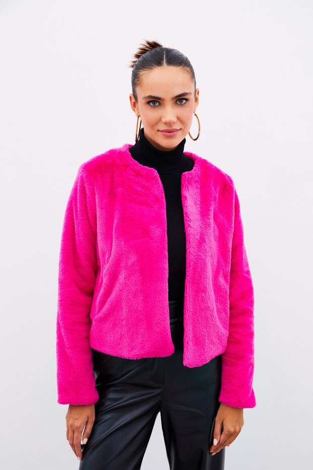 سترة فوشيا من القطيفة بدون ياقة - 1