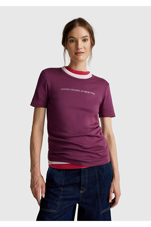 Women's Plum 100% Cotton Benetton Printed Basic T-Shirt