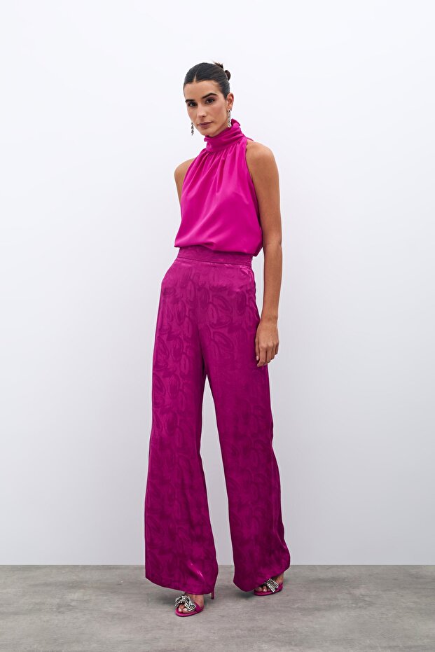 Jacquard-Freizeithose - Fuchsia - 2
