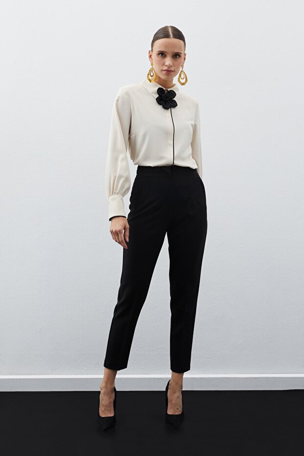 High Waist Dart Trousers - Black