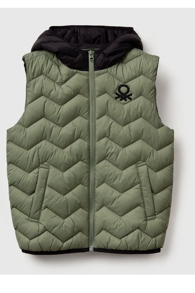 Boy's Khaki Logo Detailed Hooded Vest