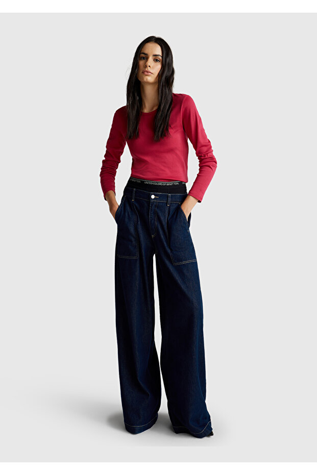 Women's Fuchsia Basic Crew Neck Long Sleeve T-Shirt