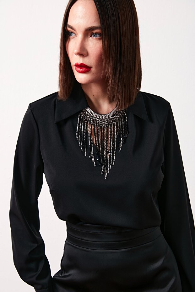 Kolyeli Salaş Bluz - SİYAH - 1