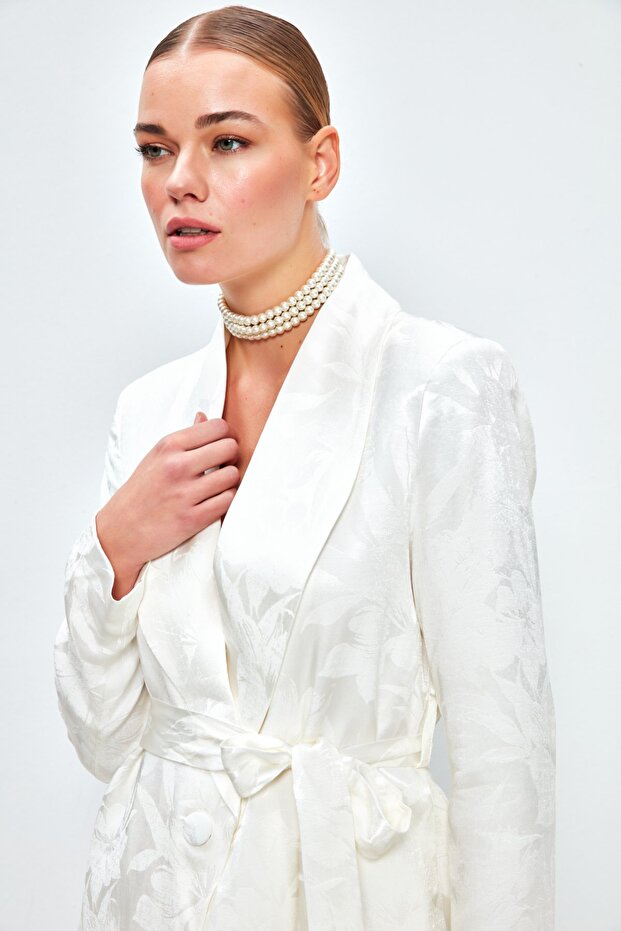 Patterned Long Coat - Ecru - 4