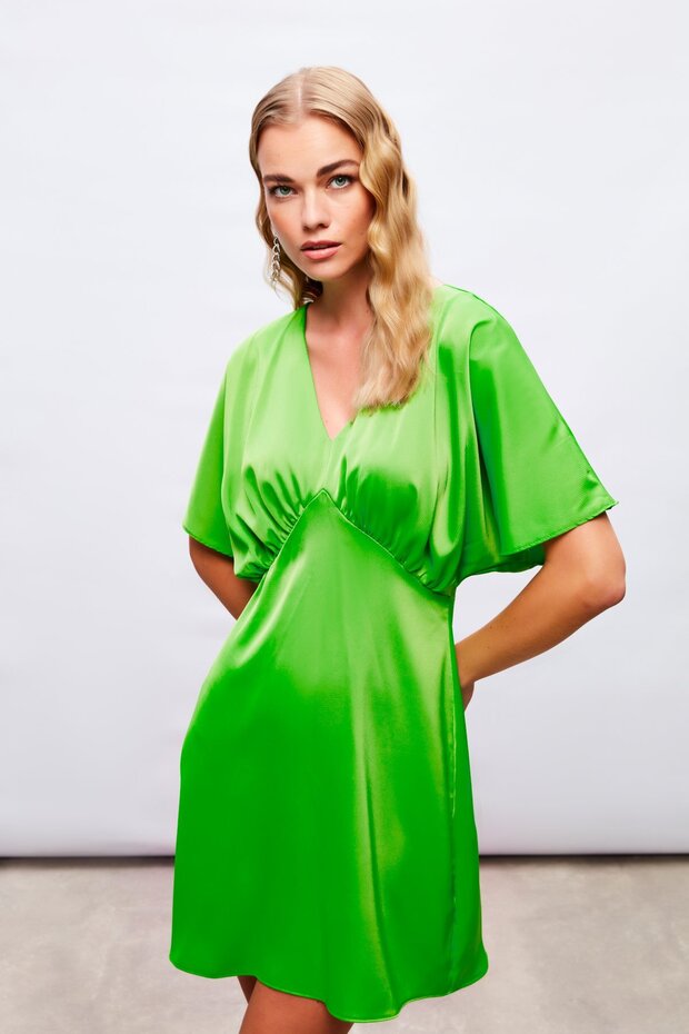 Yarasa Kol Mini Elbise - Açık Yeşil - 5