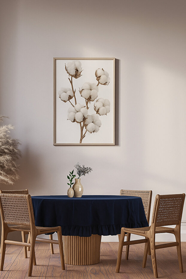 Dark Blue Natural Flowered Fluffy Tablecloth