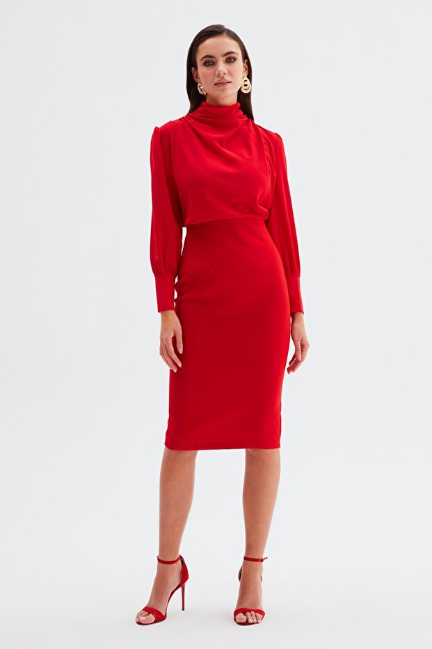 Drape Detaylı Bluz - Kırmızı - 7